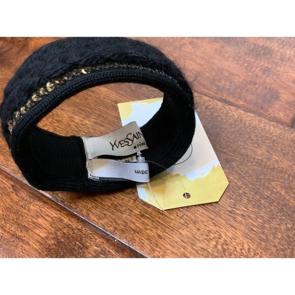 YSL Yves Saint Laurent Sequin Wool Cable Knit Black Bangle Bracelet Cuff - Picture 3 of 4
